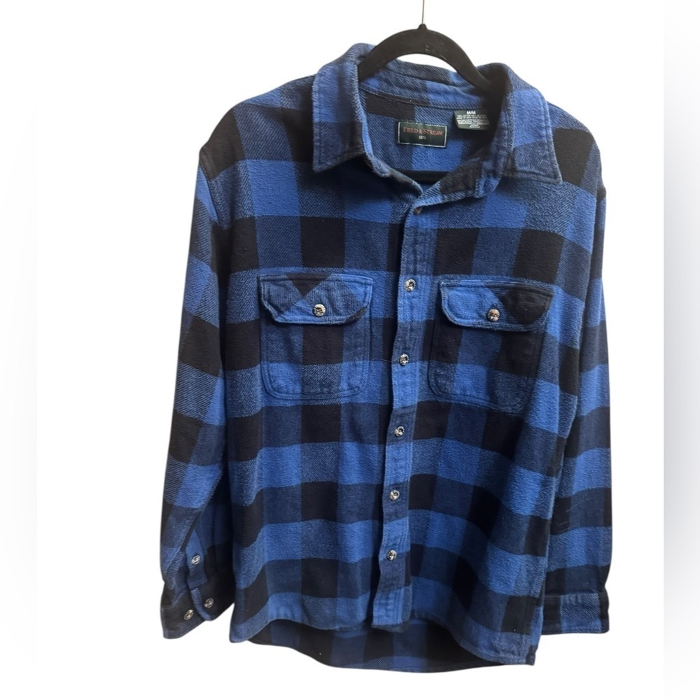 FIELD & STREAM Buffalo Plaid Heavy Weight Flannel Shirt Men's Med Jacket Blue - Picture 6 of 15